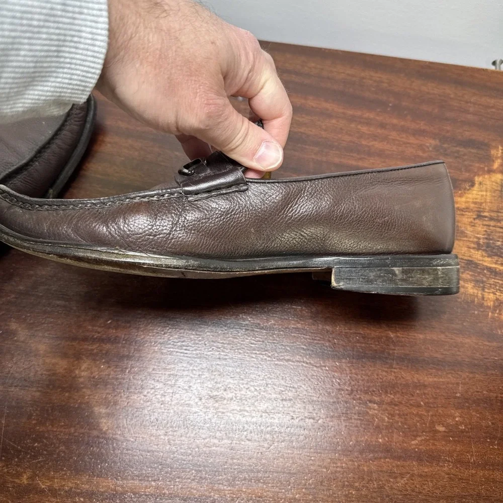 Johnston & Murphy Brown Pebbled Leather Horsebit Loafers Hand Crafted Italy 10M